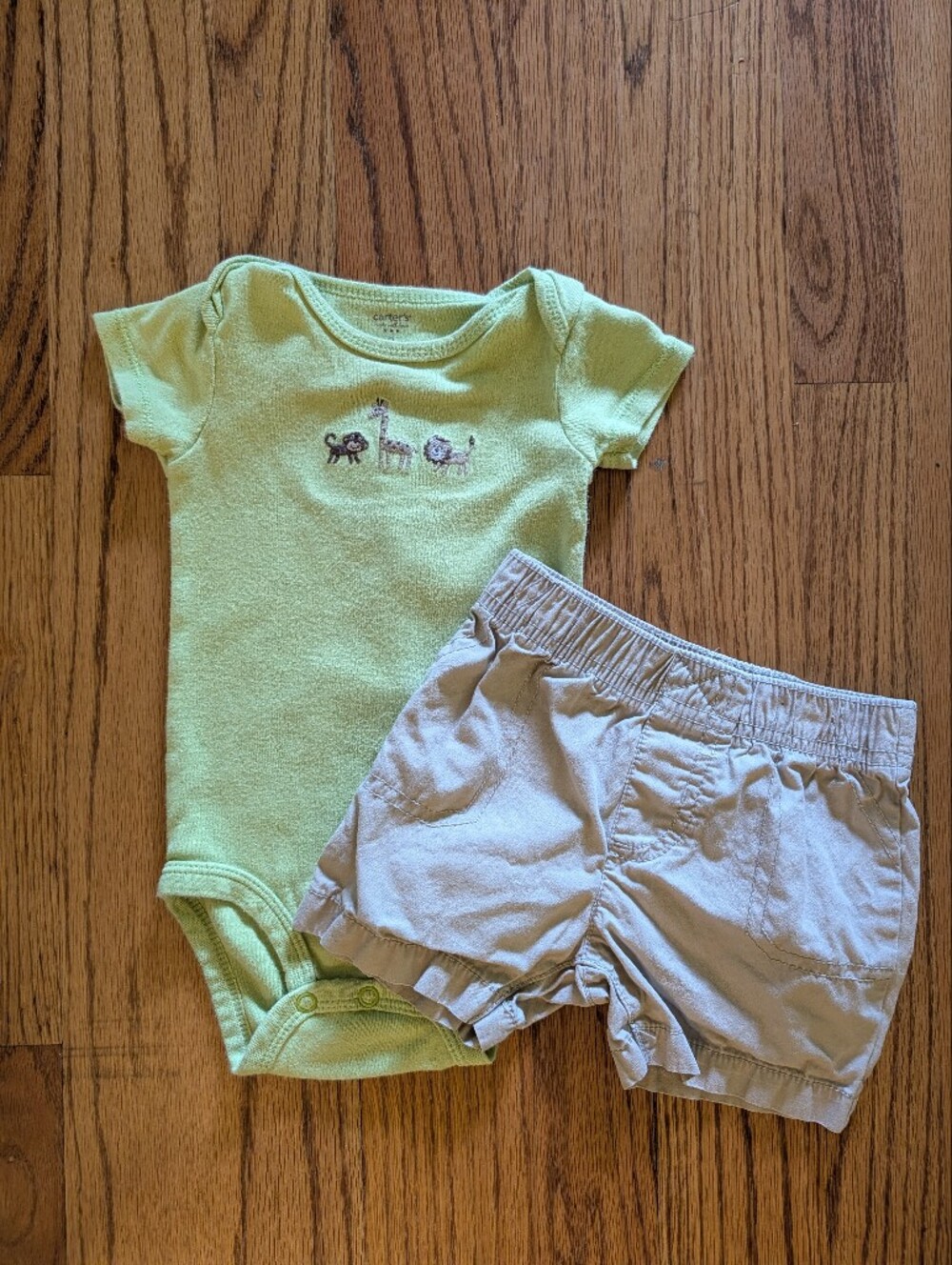 Safari Animal Onesie with Animal Embroidery and Beige Shorts Set